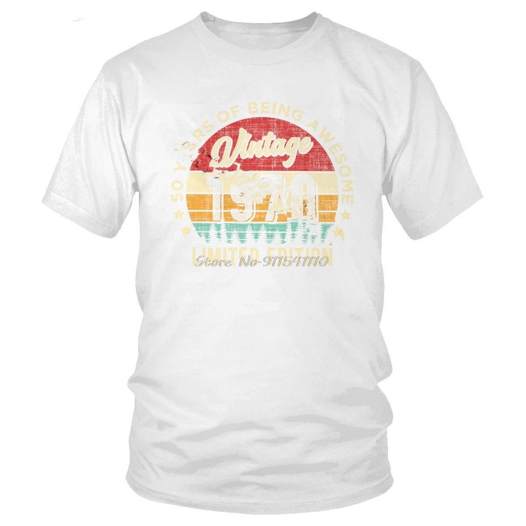 Винтажная футболка 1970 года 50 лет Футболка для потрясающего 50-летия Ретро-дизайн Футболка из чистого хлопка Мужская футболка с короткими рукавами и круглым вырезом