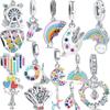 S925 Silver Colorful Rainbow Brushes Crayons Palettes Love Pendant DIY Bead Fit Original Charm Bracelet DIY Women Jewelry