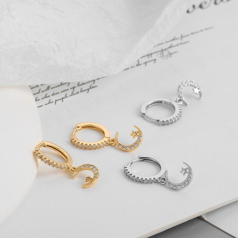 925 стерлингового серебра маленькие звезды луна серьги кольца для женщин предотвратить аллергию подвески серьги изящные ювелирные изделия
