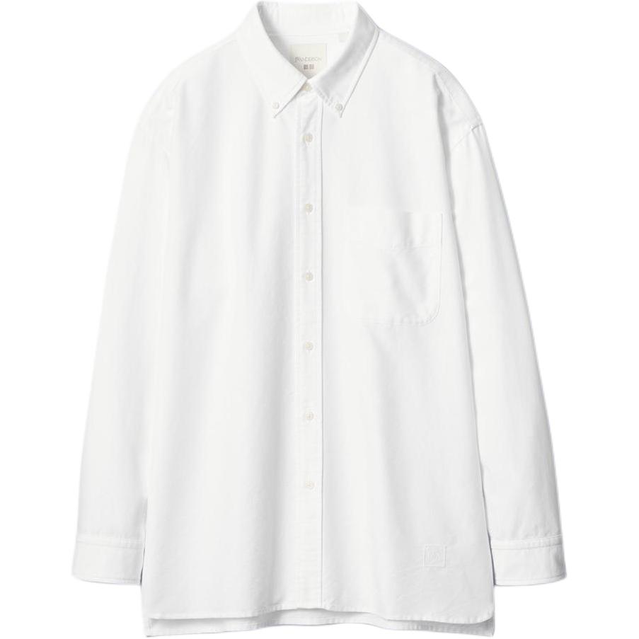 Uniqlo X JW Anderson Коллаборация Весна/Лето 2025 Нижний край Вышитый Логотип Свободная Рубашка с Длинным Рукавом Унисекс рубашки Белый 476240-00
