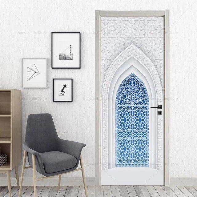 3D Geometric Door Sticker Self-adhseive Vinyl Full Door Wrap Cover Stickers Modern Abstract Geometry Wall Art Mural Decorations