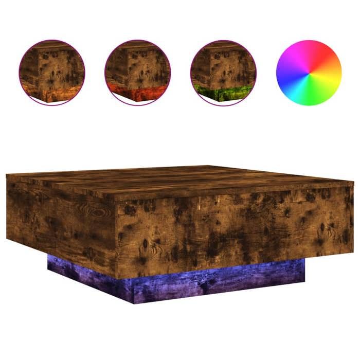 VidaXL Table Basse avec Lumières LED, Table d'Appoint, Bout de Canapé, Meuble de Salon Salle de Séjour, Moderne, Chêne Fumé 836592
