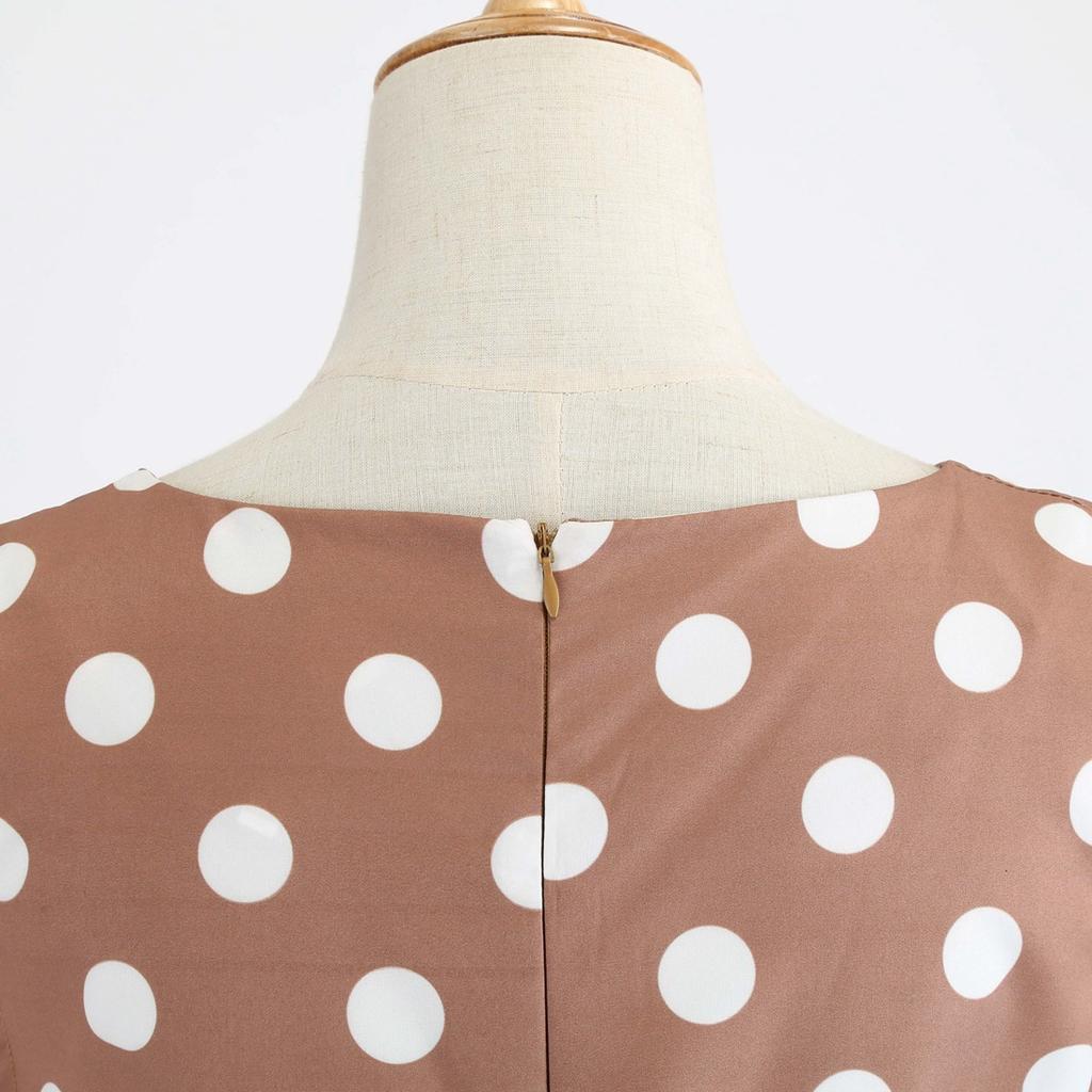 GMXIA Женское платье без рукавов с принтом в горошек, с узким вырезом и черным поясом в стиле винтажной Herben