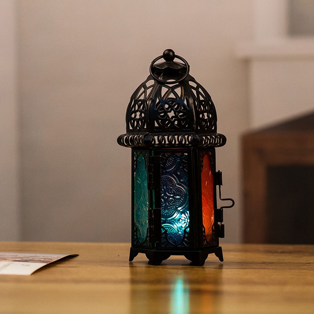 Wind Lamp Wedding Vintage Iron Glass Hanging Candle Lantern Candlestick Home Decor Candle Holders