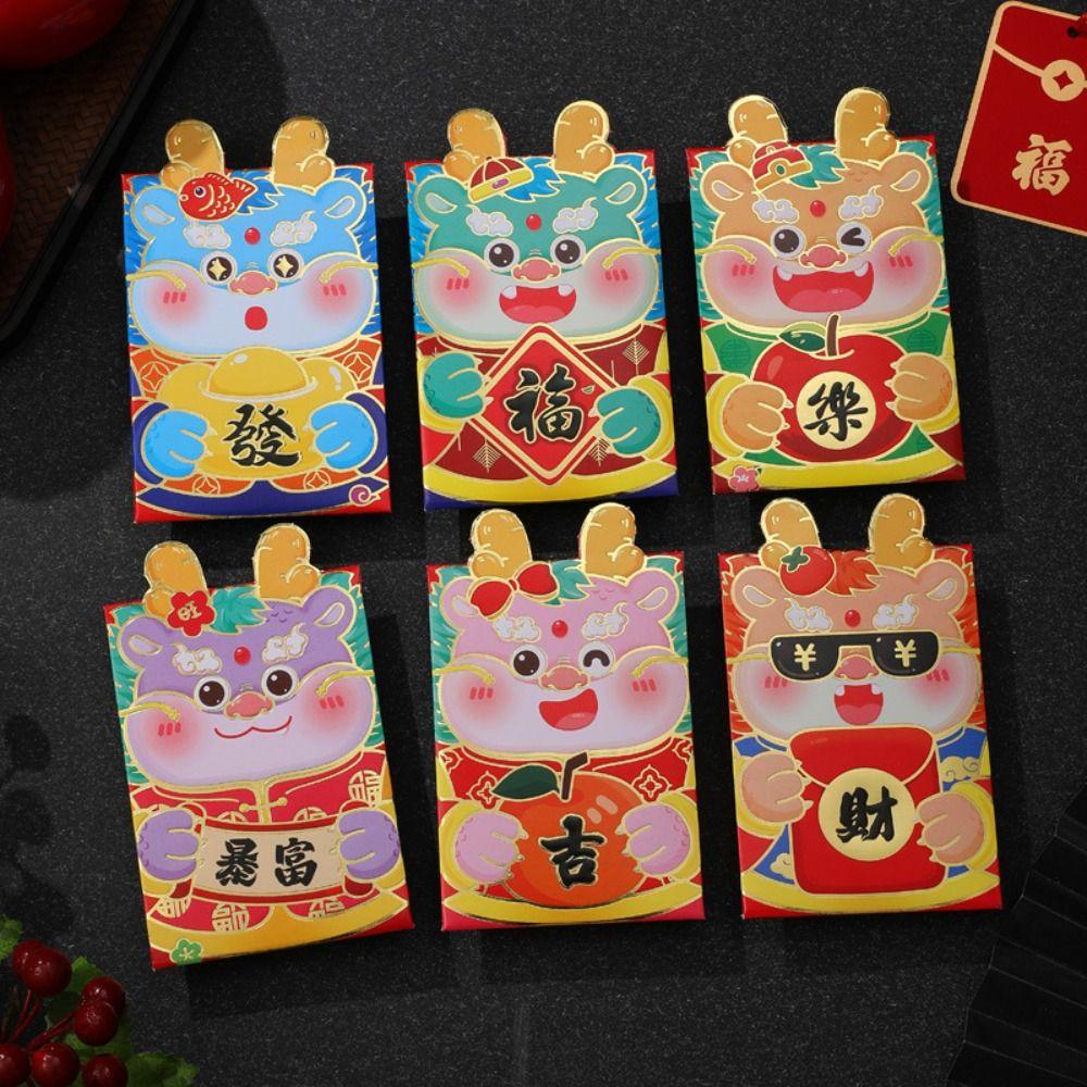 6Pcs/set Cute Dragon Red Packet Cartoon Cartoon Red Bags 3D Print Red Envelope Celebration Party