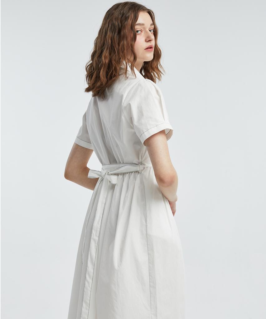 Manavis Seven Color Block Stitch Dress [White]