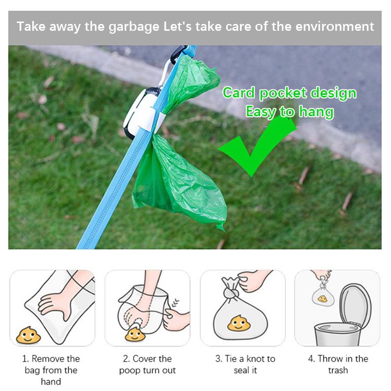 Pet Waste Bags Biodegradable Eco-friendly Poop Picker Dog Picking Bag Dispenser Cleaning Products Hook Loop Design No Wobbling