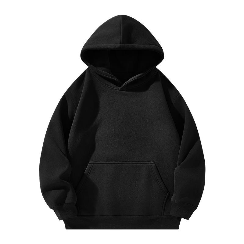 Cross-border European and American fleece loose hooded sweater 220g hoodless rope solid color hoodie men's and women's same sweater