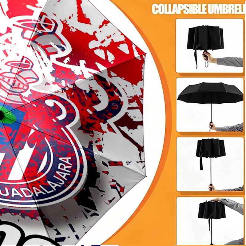 Custom Name Personalized Club Deportivo Guadalajara Print Umbrella, Auto Open Close, 8‑Rib Sturdy Frame, Commute Camping Hiking Use, Birthday Gift