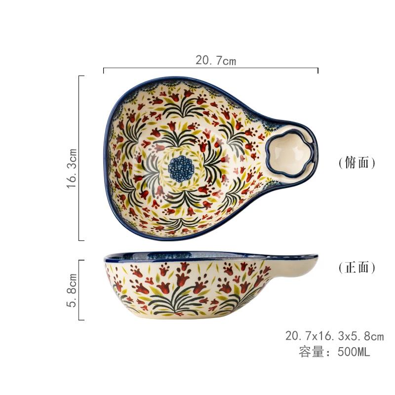 Винтажная цветочная керамическая тарелка, тарелка для пельменей с уксусом, овощная салатница, фруктовая чаша, тарелка для закусок, керамическая посуда
