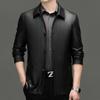 Leather Jacket Men's Genuine Leather Autumn Sheepskin Middle-aged and Elderly Plus Velvet Leather Jacket Dad Wear Button Lapel Jacket