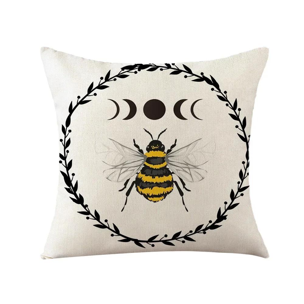 Summer Sunflower Bee Double-Sided Printed Pillow Cover Short Plush Suitable Living Rooms Bedrooms Sofas Throw Cushion Cover
