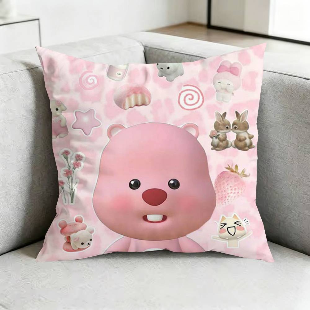 PPink Cartoon LoopyY Square DoubleSided printed Pillow Case Bedroom Bedside Pillow Sofa Cushion Cover Gift