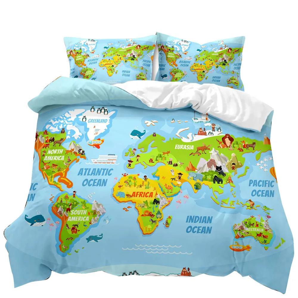 Карта Постельное белье King Size Зимний пододеяльник Комплекты Детский, twin Full Queen King Спальный комплект Домашний текстиль Housse De Couette