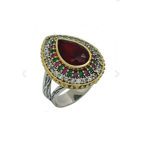 Didar Sultan Series Ruby Stone Set Drop Silver Тройной женский комплект украшений