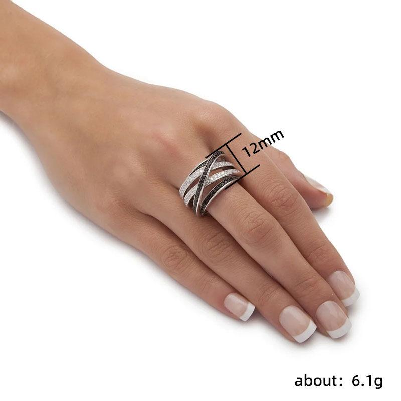Luxury Female Punk Black Zircon Ring Silver Color Wedding Rings For Women Charm Trendy White Rhinestone Engagement Ring