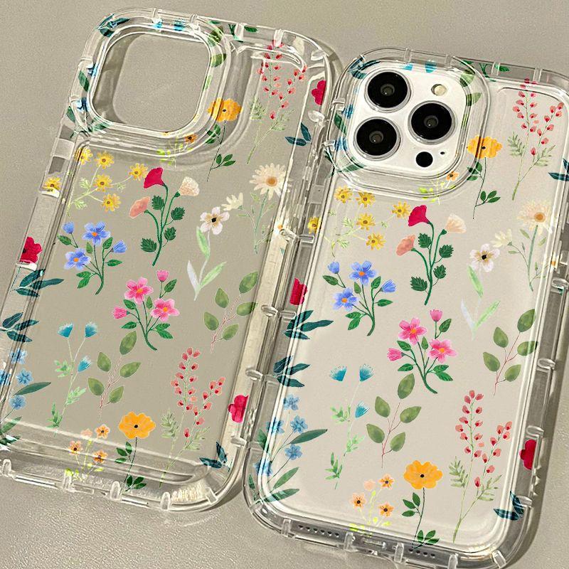 Сломанные цветы в стиле инс подходит для чехла для мобильного телефона iPhone17PROMAX 16Pro Apple 14 полноразмерный 13 прозрачный 15 мягкий чехол