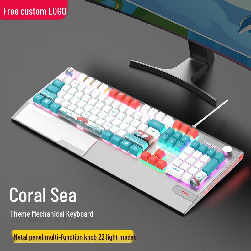 Механическая игровая клавиатура Langtu K1000 RGB, 104 клавиши, с горячей заменой переключателей (Синий/Черный/Коричневый/Красный), USB-проводная с подставкой для запястий