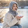 Однотонная шапка-балаклава с капюшоном для женщин, вязаная, с регулируемым шнурком, теплая, для зимы