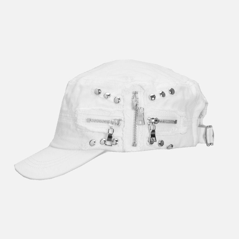 Y2k Metal Rivet Flat Top Hat Cloth Equestrian Hat Personality Retro Baseball Cap  Travel