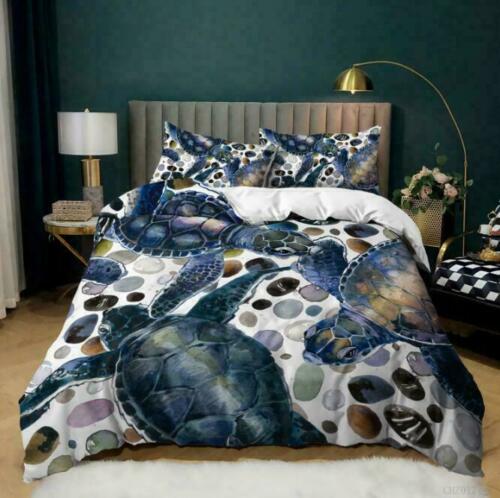 Sea Turtle Bedding Ocean Duvet Cover Set Teal Mediterranean Style Marine Theme Design Ocean Bedding Sets Queen King Twin Size