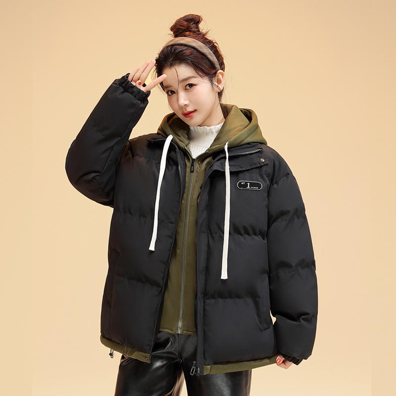 Fashionable Short Splicing Cotton-padded Oversize Jacket for Women In Winter