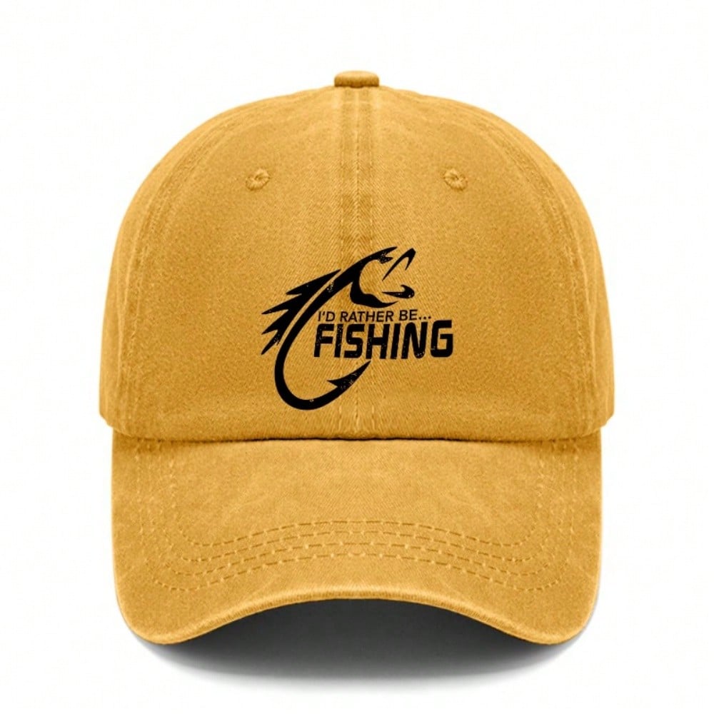 [Outdoor Sports Baseball Cap] Unisex "I'D RATHER BE FISHING" Print Adjustable Dark Grey Curved Brim Hat For Fishing Enthusiast Daily Wear