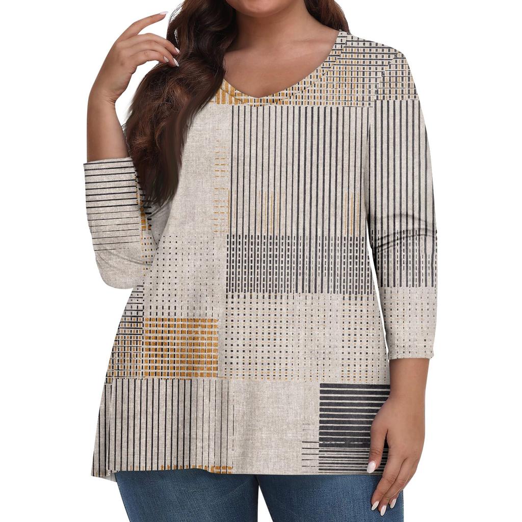 Womens Plus Size Tops 3/4 Sleeve Sleeve Shirts V Neck Casual Clothing Clothes Prints Tops