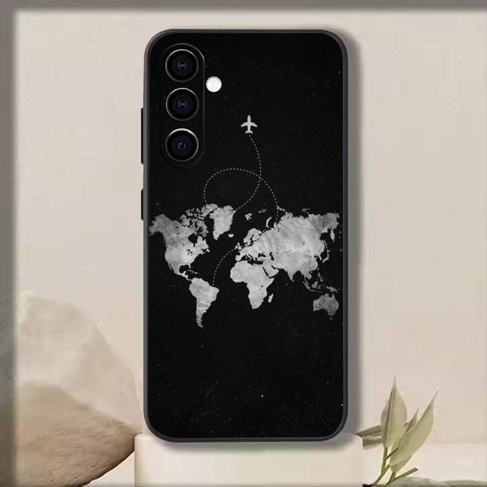 Чехол для телефона Samsung Galaxy A73, A72, A71, A70, A53, A52, A51, Другие, с дизайном "Маршрут самолета, вдохновленный путешествиями", Мягкий черный