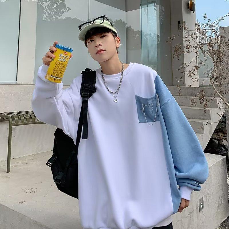 Модные универсальные свободные новые мужские весенние и осенние топы с круглым вырезом, мужская модная рубашка с длинными рукавами в гонконгском стиле