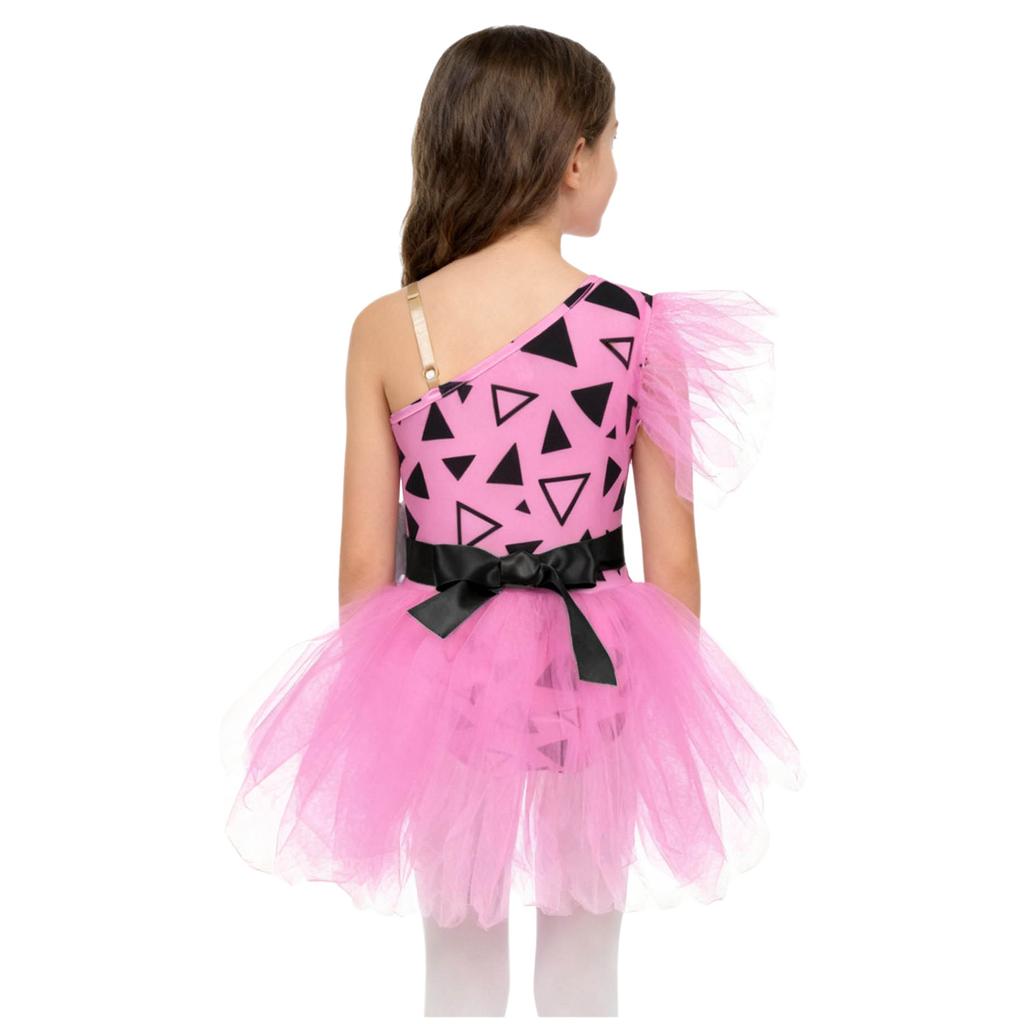 Girls Cavegirl Outfit Patchwork Tutu Dress Adjustable Strap Mesh Short Sleeve Built In Briefs 3D Bone Belt Prehistoric Costume