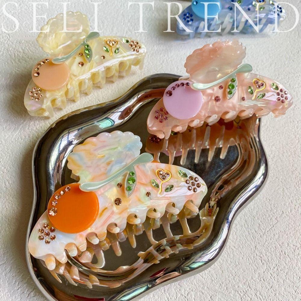 Acetic Acid Rhinestone Hair Clip Shark Clip Cute Acetate Flower Hair Claw Female