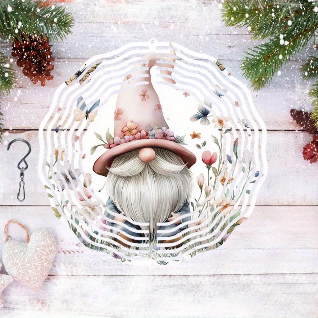 1 шт. Металлический колокольчик ветра с дизайном цветка, гнома и бабочки, вращающийся на 360° крючок для сада, патио, балкона, внутреннего и наружного праздничного декора