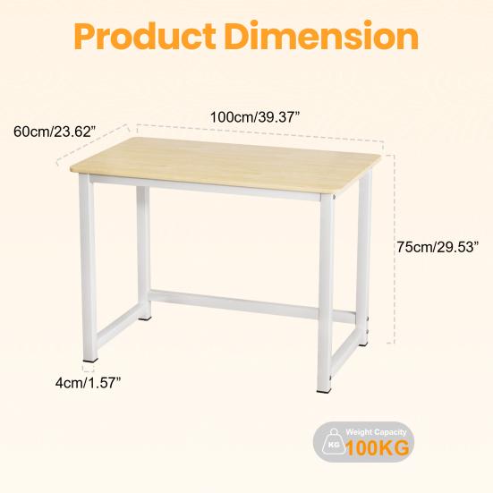 40 Inch Computer Desk, Wood Modern Simple Style Gaming Desk for Home Office, Student Study Writing Table with Metal