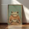 Whimsical Frog and Cocktail Canvas Poster Frog Bathing & Drink Coffee Animal Wall Art Printing for Modern Kitchen Home Decor