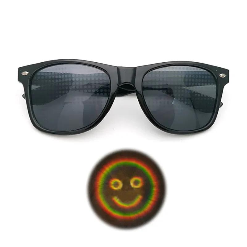 3D Heart Effect Diffraction Glasses Women Sunglasses Rectangle Rainbow Kaleidoscope Festival Party Style Eyewear Clear/Gray Lens