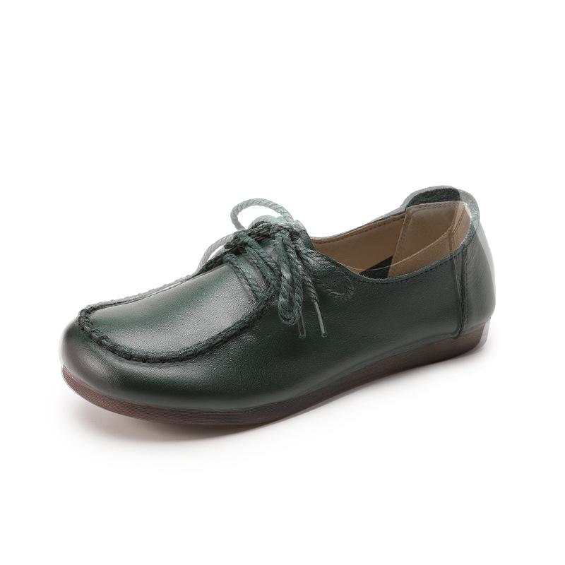 Женские туфли на плоской подошве с круглым носком, удобные, на шнуровке, зеленые женские туфли 2024 года, повседневная обувь для новых мам на каждый день
