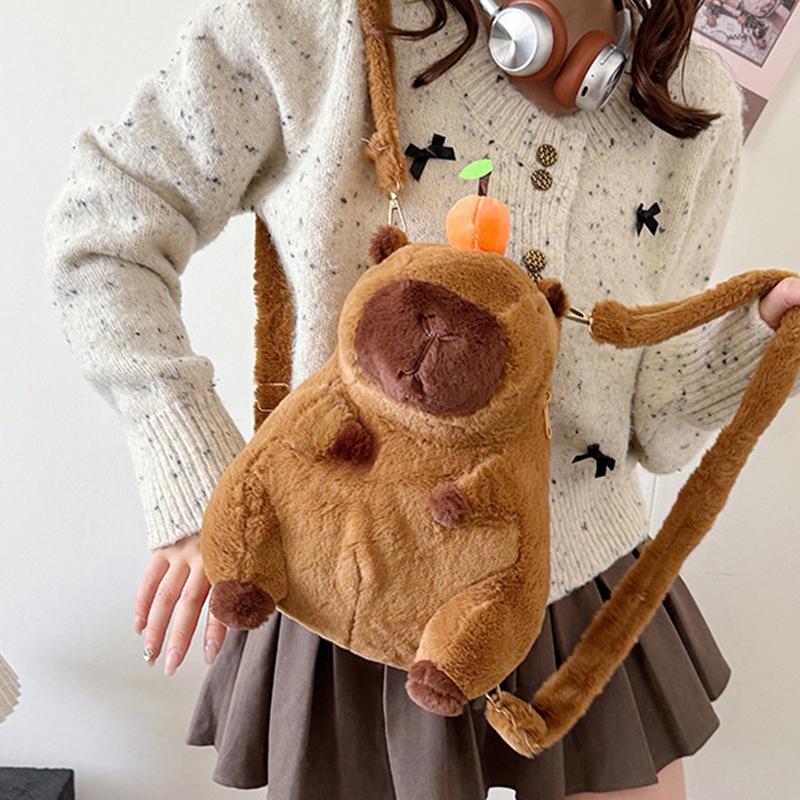 Fashionable Cute Casual Cartoon Capybara Bear Plush Backpack For Women