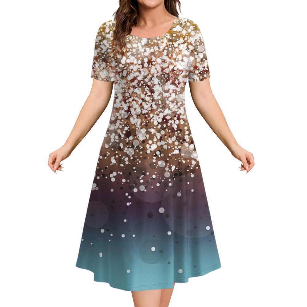 Модные элегантные женские платья Женское вечернее платье Цветной столкновительный пуловер с круглым вырезом Оверсайз Повседневная одежда А-силуэта Тренд 2024