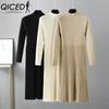 Women's Autumn Winter Plain Knitted Turtleneck Long Sleeve High Waist Sweater Dress