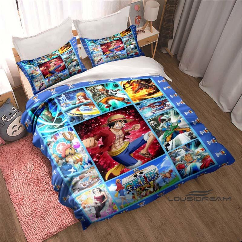 Monkey D. Luffy Cartoon ONE PIECE Bedding Set, Duvet Cover and Pillowcase 3-Piece Set, Holiday Gift for Children and Adults
