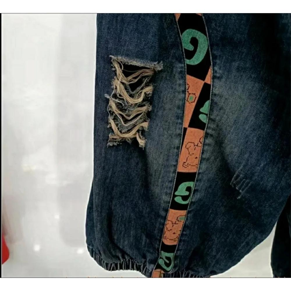 Женские джинсовые капри свободного кроя с карманами в стиле пэчворк с принтом