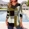 Женский модный топ 2024 года с цветными блоками, V-образным вырезом, больших размеров