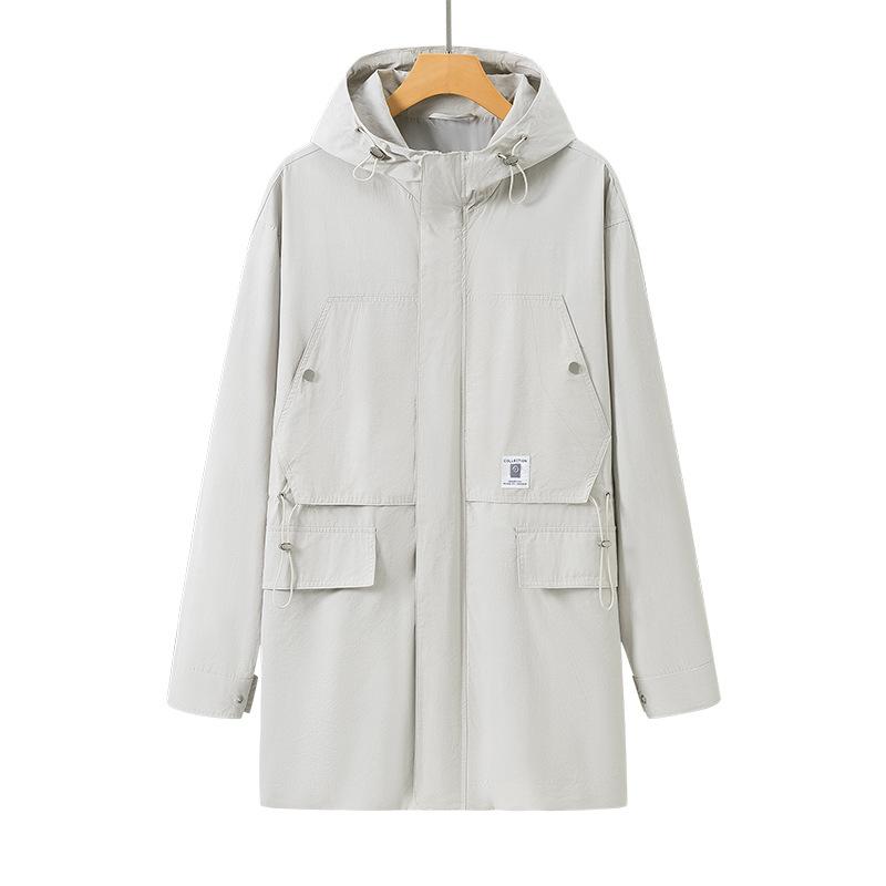 Men's Trench Coat Medium and Long New Spring and Autumn Trend High-end Sense Hooded Loose Casual Jacket