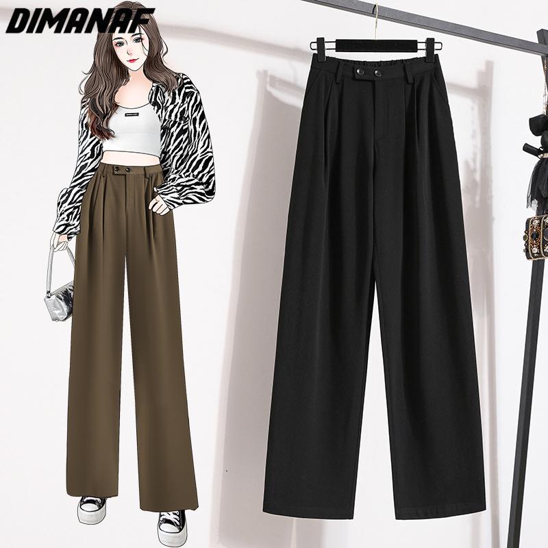 DIMANAF 2023 Большие размеры Длинные брюки Женские эластичные свободные винтажные однотонные хлопковые свободные длинные брюки с высокой талией Повседневные женские базовые большие брюки