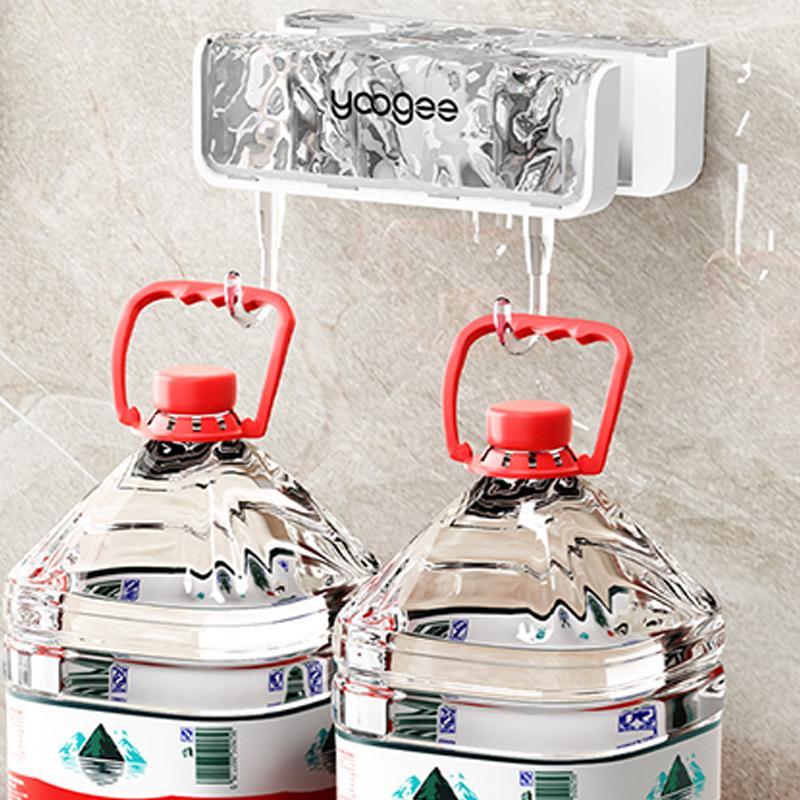 Water Ripple No-Drill Luxury Double-Head Mop Holder, Wall Mount Bathroom Broom Holder Adhesive Storage Rack
