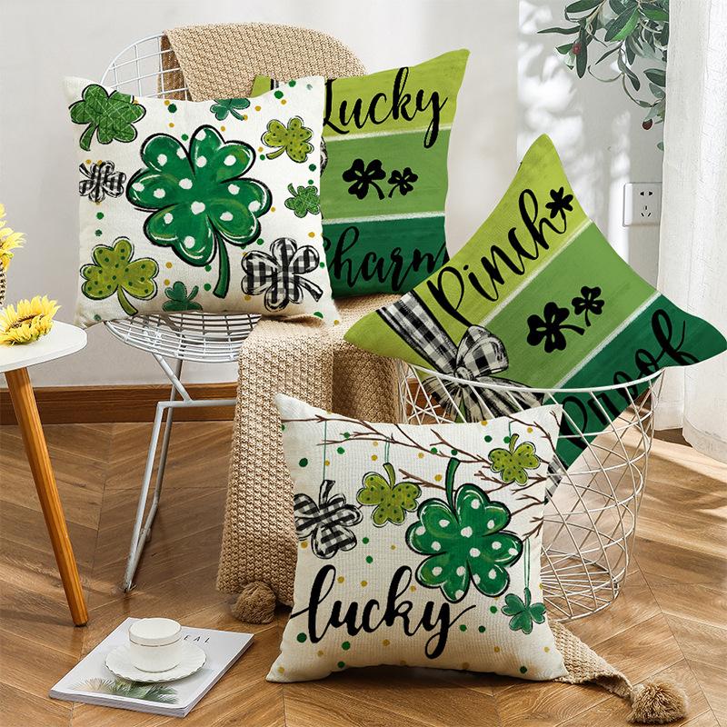 New St. Patrick's Holiday Decorative Pillow Case Home Sofa Lucky Letter Printed Waist Pillow