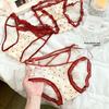 Women's Spring Summer Sexy Lace Hollowed Out Print Red Low Rise Panties