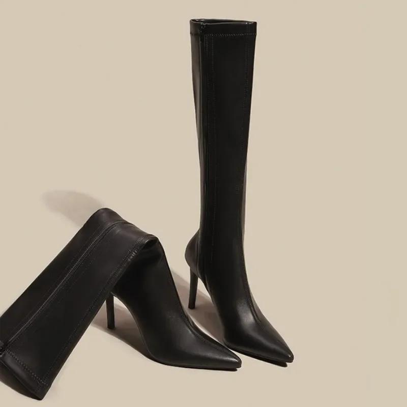 Fashion Women Knee High Chelsea Boots Sexy High Heels Shoes Winter Fashion New Elegant Pointed Toe Goth High Booties Party Mujer Pumps