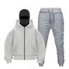 Mens Oversized Zip-Up Hoodie Matching Jogger Set Casual Winter Two-Piece Outfit